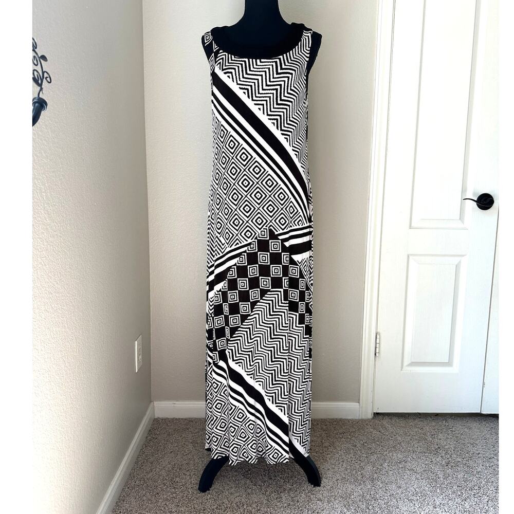 Chico's Traveler's Brown and Cream Geometric Maxi tank dress, size 1 Medium